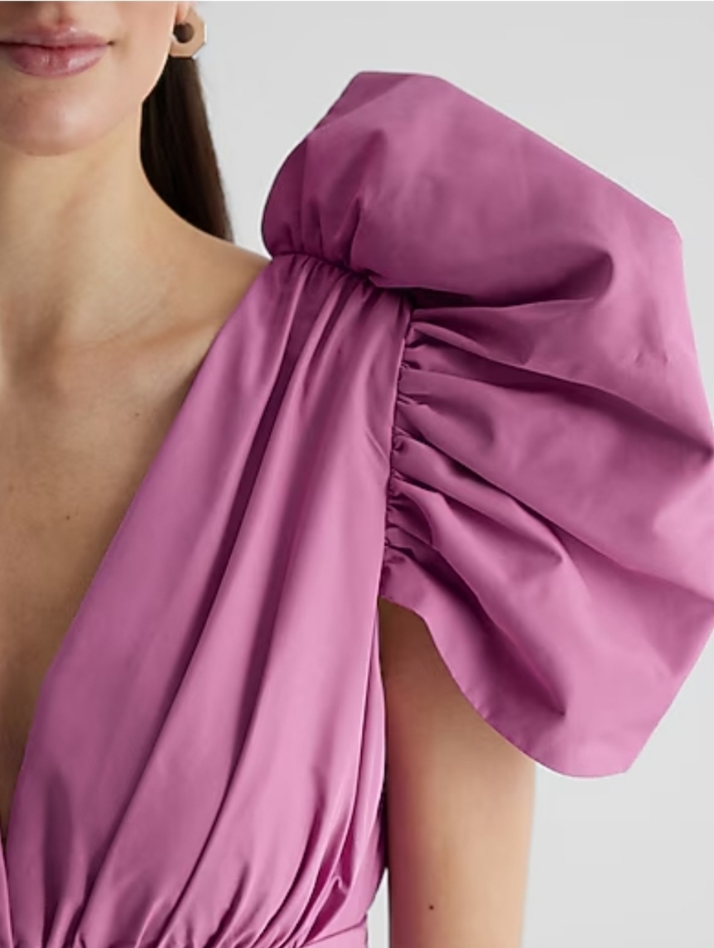 Express Lavender Puff Sleeve Dress Size 8 NWT | Soft Purple Zip Back Midi - Picture 3 of 6